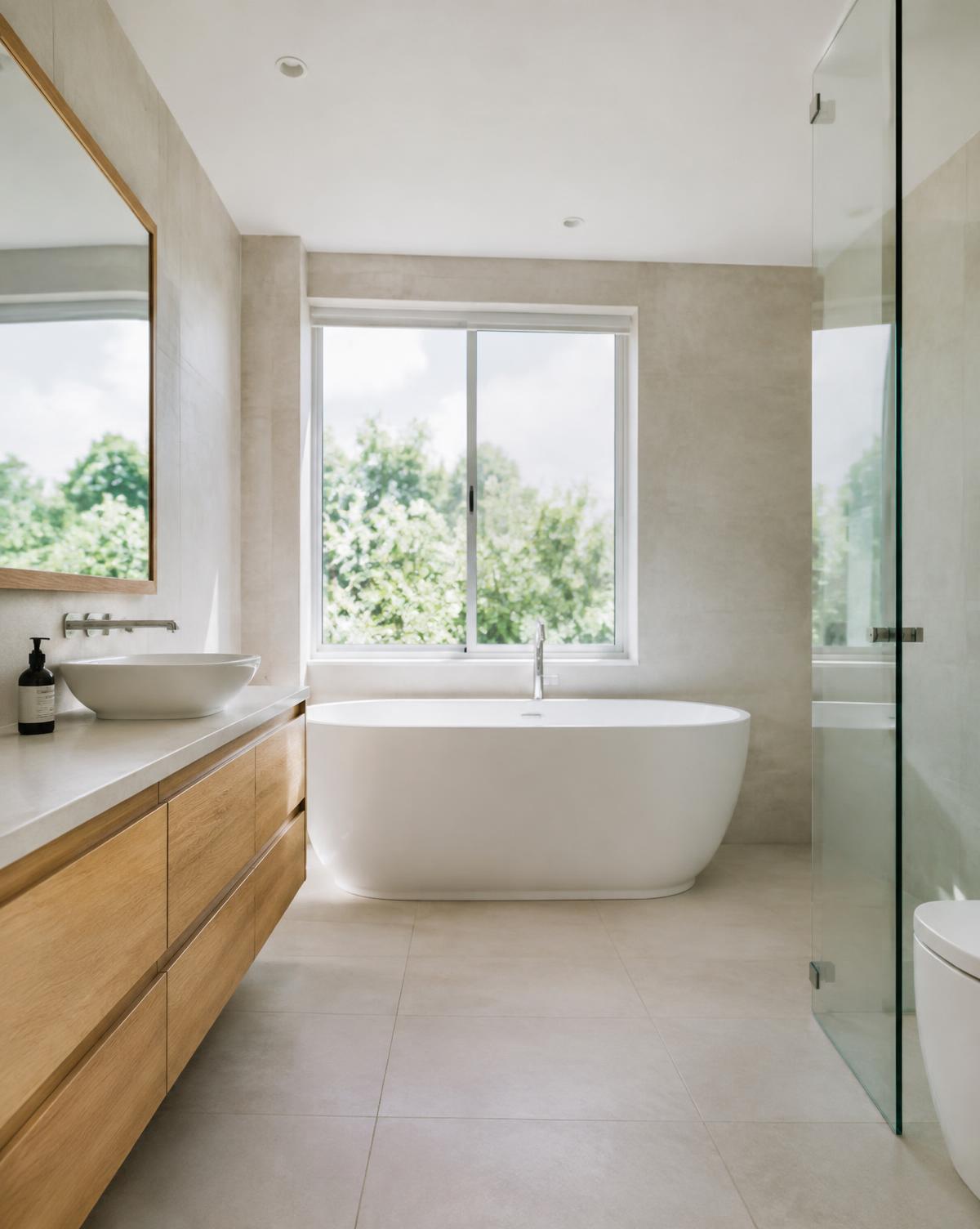 Bright bathroom with freestanding tub